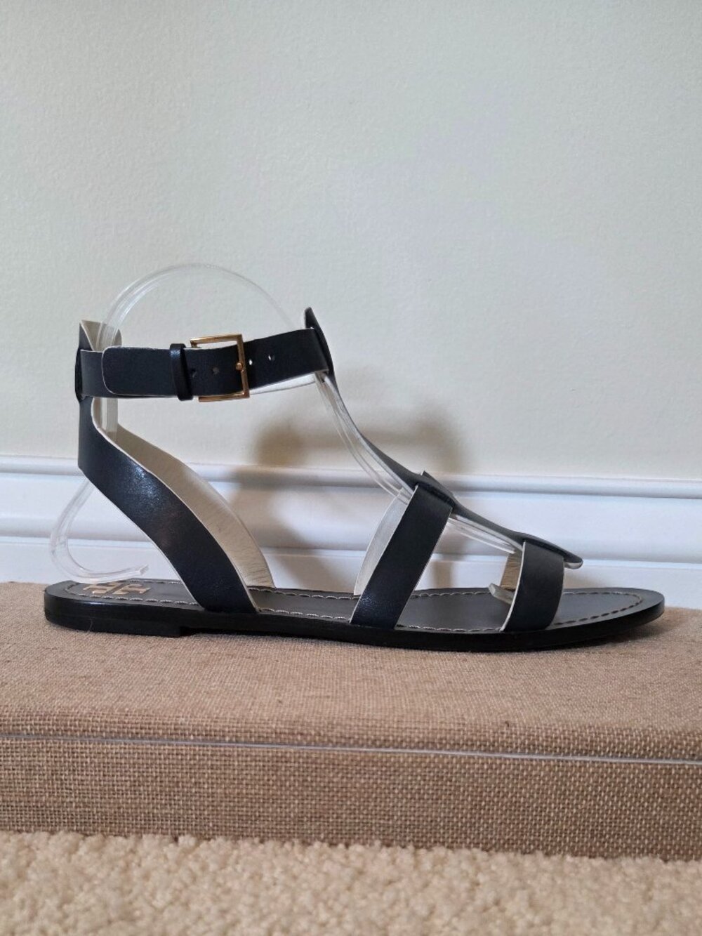 Tory Burch Navy White Leather Gladiator Sandals